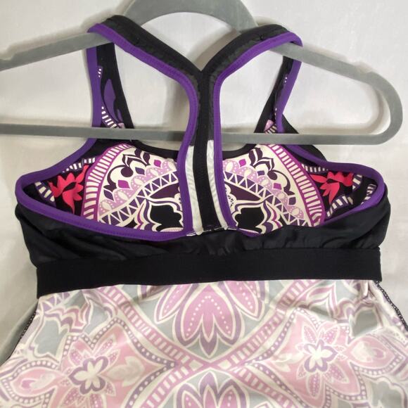 Athleta Tankini Top Womens Small Racer Back Multicolor Abstract Print Molded Cup - Picture 10 of 11